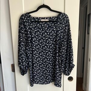 LOFT Blue and White Relaxed Blouse